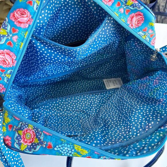 Oililly Women’s Blue Floral Bag Satchel Purse Crossbody Vinyl Nylon Folksy - Picture 2 of 10